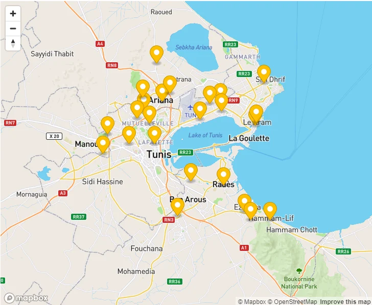 Map of the LOXBOX pickup point network across Greater Tunis, captured in 2022