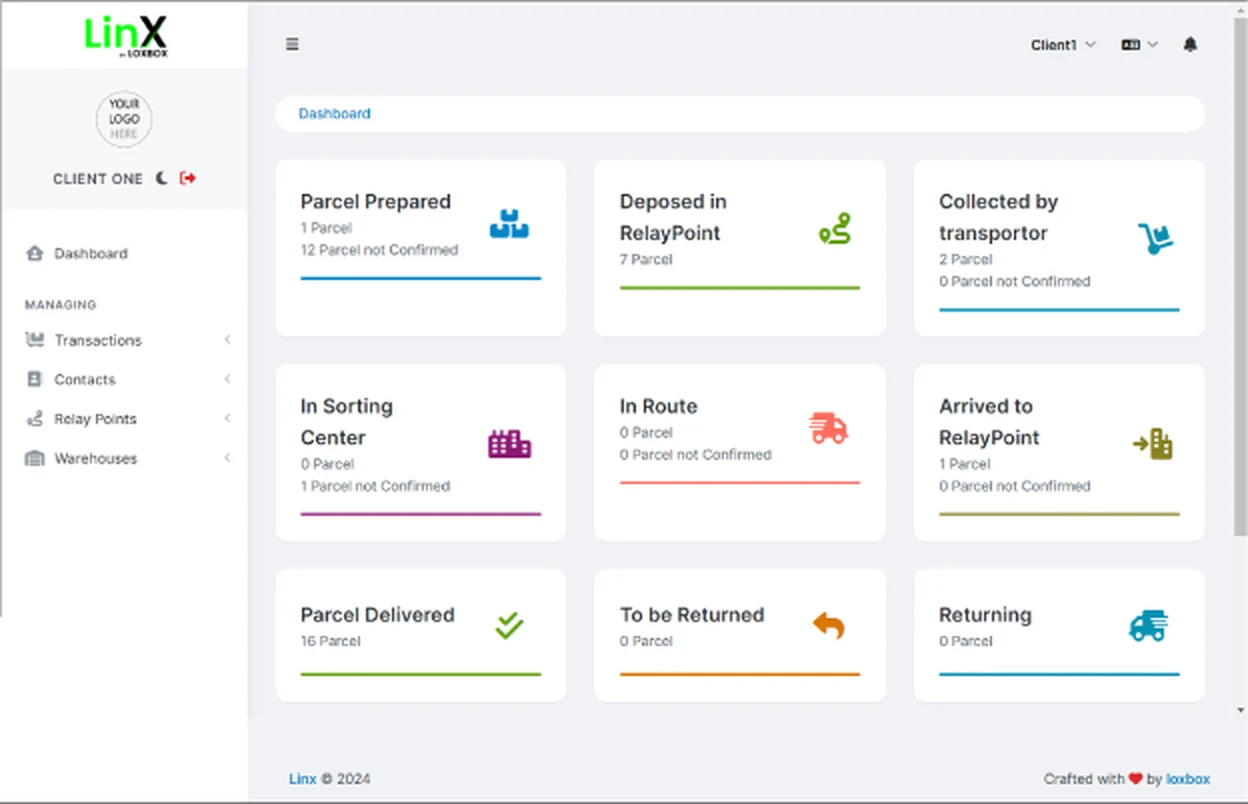 LinX v2 screenshot: sender space dashboard