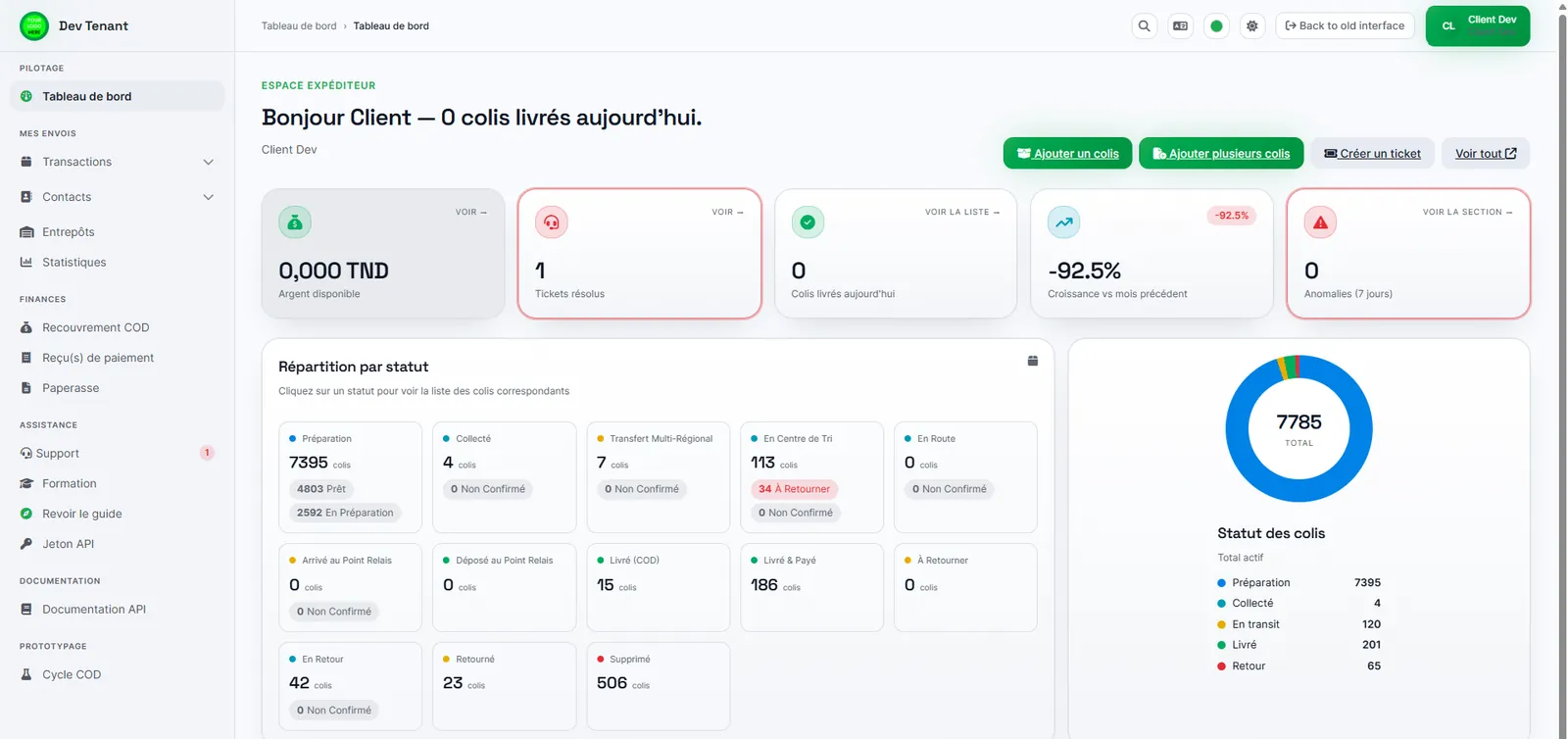 LinX v3 screenshot: sender space dashboard