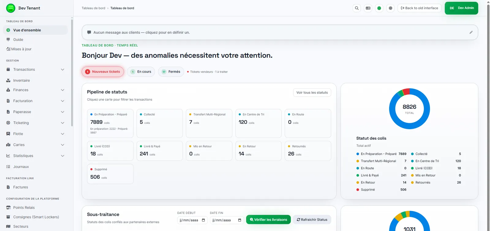 LinX v3 screenshot: real-time administrator dashboard